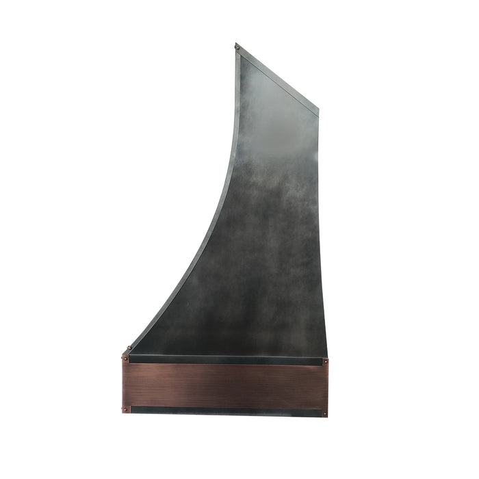 RHM Antique Zinc Curved Stove Hood with Copper Accents ZH7-2SCA