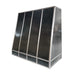 Handcrafted antique zinc custom kitchen range hood with angled design and brushed stainless steel straps and rivets at rangehoodmaster