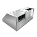 Rear angled view BH02 42” outdoor weatherproof hood insert, dual 8-inch round duct outlets, dual sealed 1150 CFM internal motors for large custom metal range hood installations