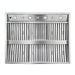 Front straight view BH02 42” outdoor hood liner with full stainless steel baffle filter panel, dual 1150CFM weatherproof internal motors, control knobs and LED lamps for oversized custom metal range hood