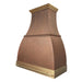custom bell shaped copper range hood with brushed brass crown and apron and pot rail bell shape at rangehoodmaster