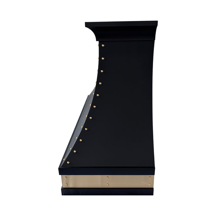 RHM Black Curved Custom Range Hood with Brass Details SH3-5Y2B