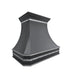 black stainless steel range hood curved shape with clipped corner design with brushed stainless steel straps and rivets at RangeHoodMaster