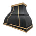 matte black stainless steel range hood bell shape with golden brass bands & rivets & pot rack