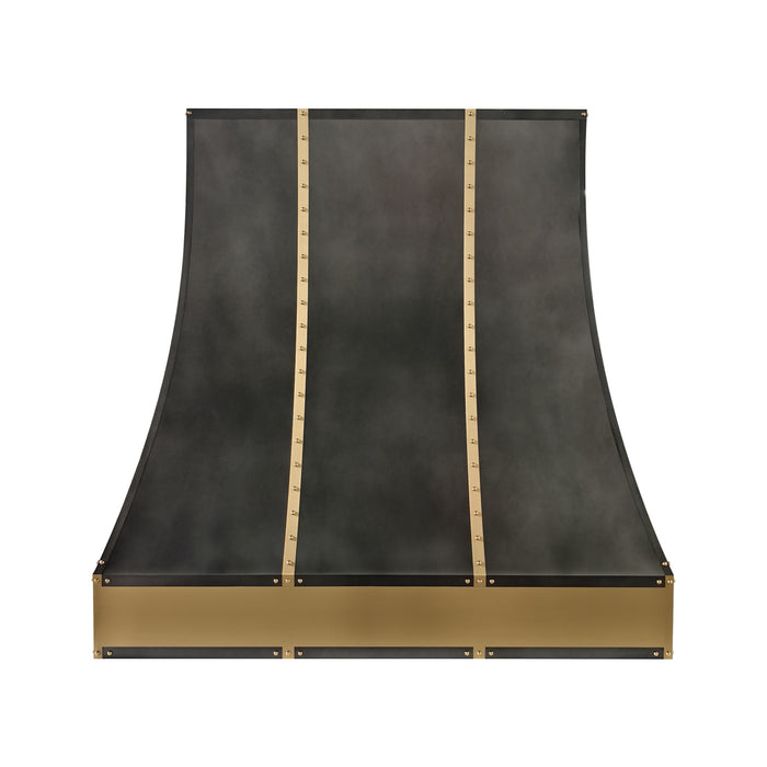 range hood master zinc range hood with brushed brass straps and rivets