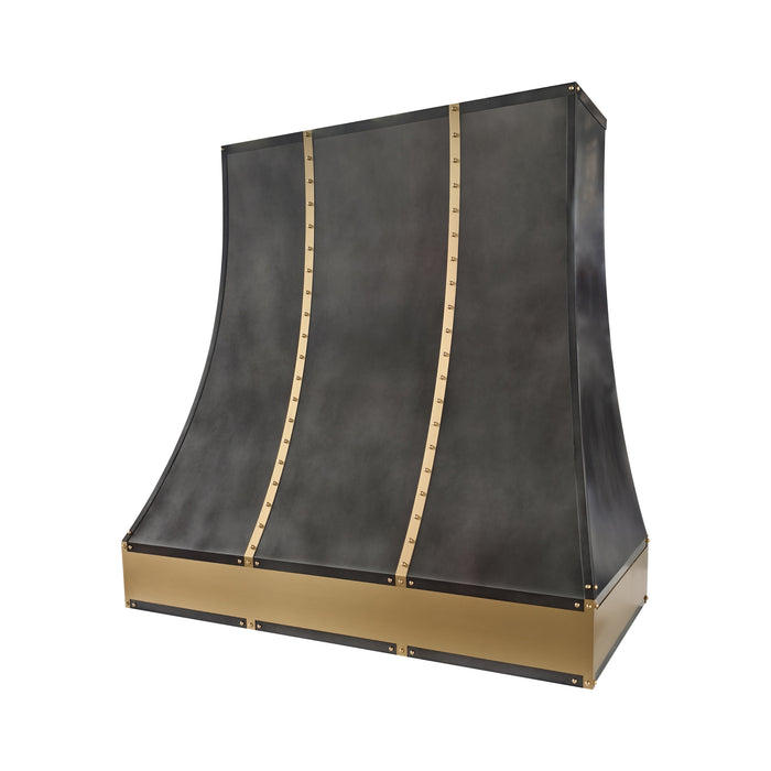 range hood master zinc range hood with brushed brass straps and rivets