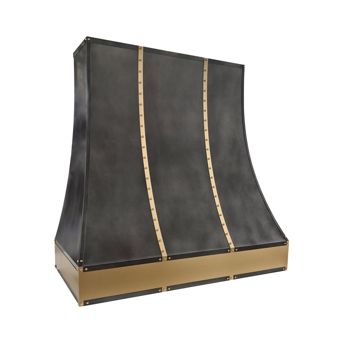 range hood master zinc range hood with brushed brass straps and rivets