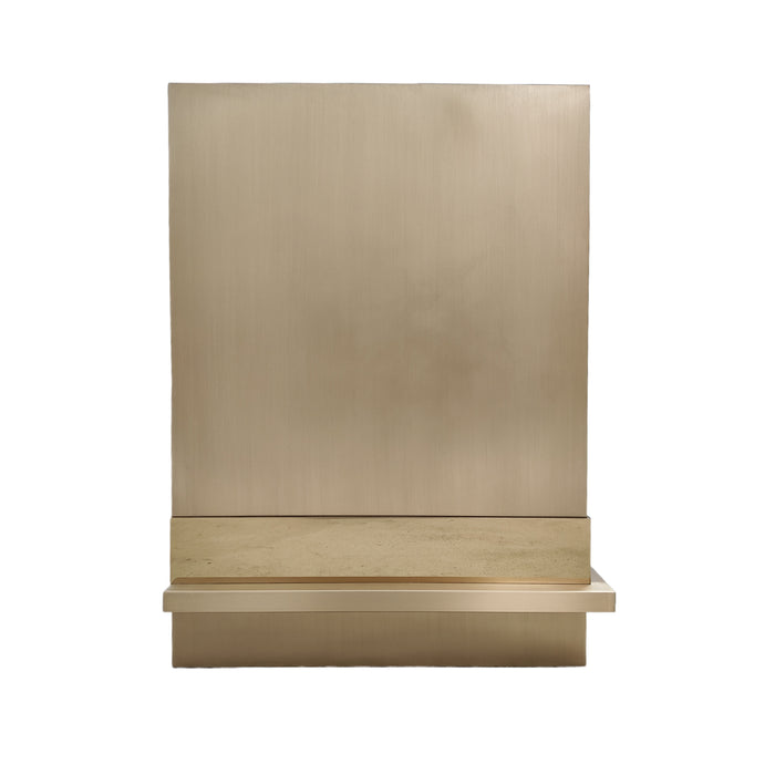 RHM Box Shaped Custom Brass Range Hood with Brass Step and Polished Strap SH5-BRS