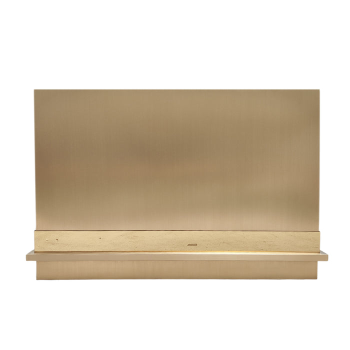 RHM Box Shaped Custom Brass Range Hood with Brass Step and Polished Strap SH5-BRS