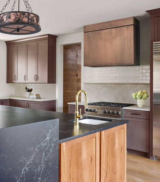 classic copper hood in antique sheen and brushed finish with box design at RangeHoodMaster