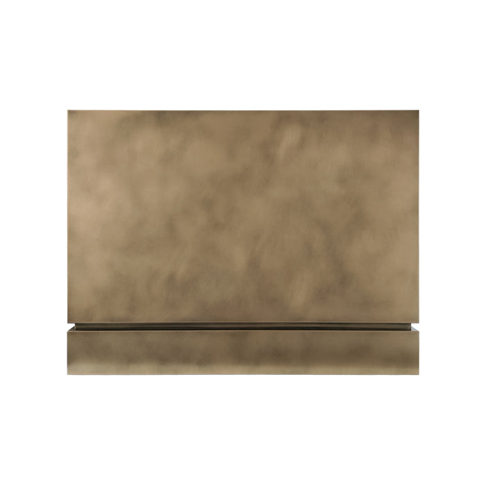 Custom brass box range hood with concave design at rangehoodmaster