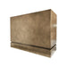 Custom brass box range hood with concave design at rangehoodmaster