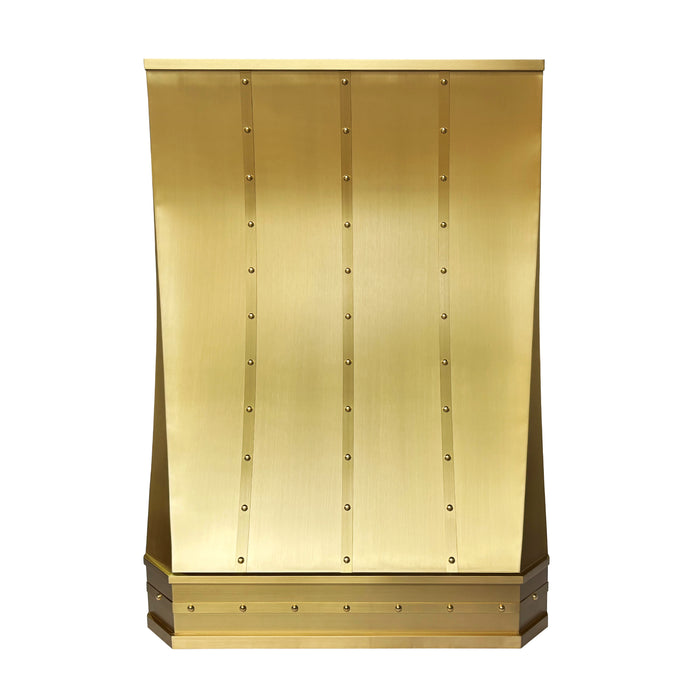 brass range hood with curved design