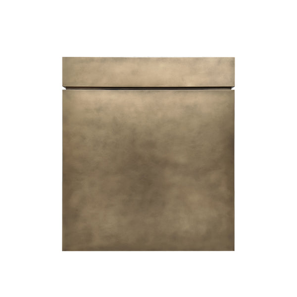 Custom brass range hood with non-directional antique brass body and custom concave lining design from RangeHoodMaster