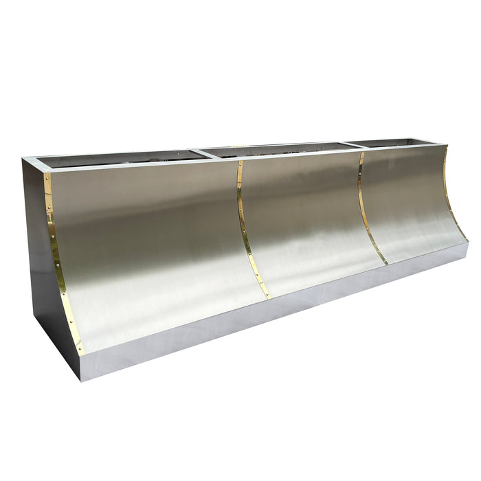 RHM Brushed Stainless Steel Kitchen Hood with Brass Bands 109"W x 30"H x 24"D With 60” Internal Motor (in-stock)