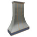 brushed stainless steel range hood custom design for high ceiling with brushed brass straps and crown molding at RangeHoodMaster