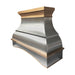 custom brushed stainless steel range hood with curved arch apron design and brushed brass crown molding handmade at rangehoodmaster