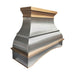 custom brushed stainless steel range hood with curved arch apron design and brushed brass crown molding handmade at rangehoodmaster