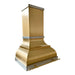 custom chimney stype brass range hood with brushed stainless steel straps and brushed brass pot rail at Range Hood Master