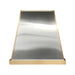 Classic tapered stainless steel custom range hood with brushed brass apron and edge trim by Range Hood Master for luxury kitchens.