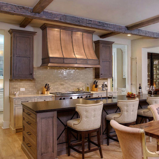 rangehoodmaster medium patina copper range hood with hammered apron