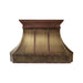 custom antique brass range hood with copper crown modling straps and rivets at rangehoodmaster