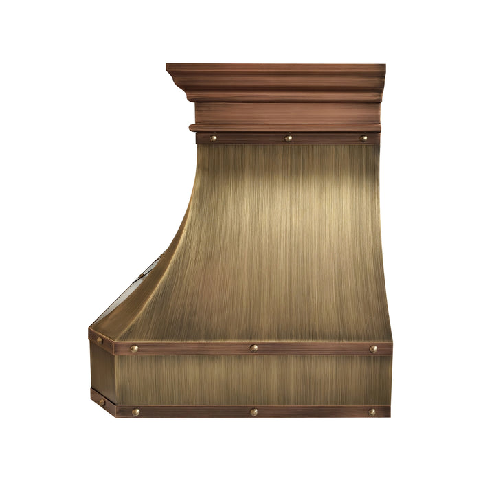 RHM Curved Antique Brass Kitchen Vent Hood with Copper Crown SH3-OS16