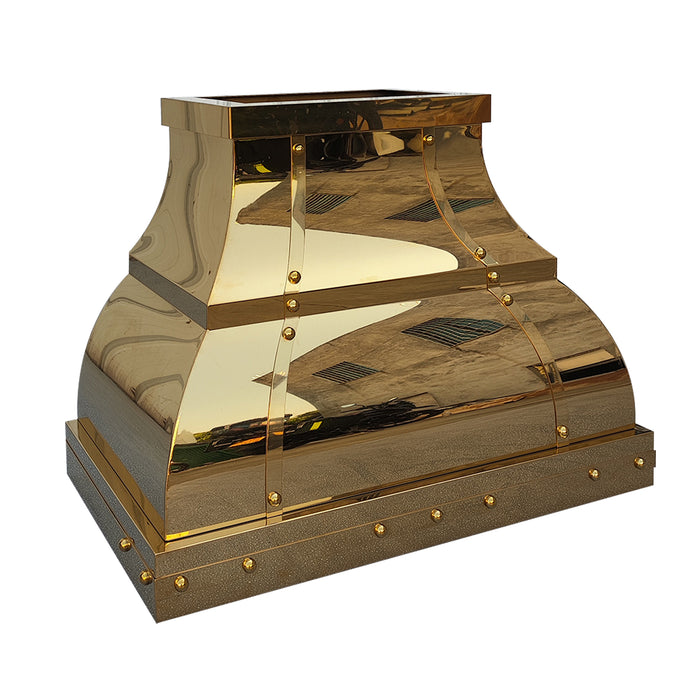 RHM Curved Brass Custom Range Hoods with Brass Accents SH1-S05B