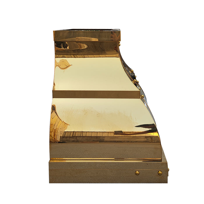 RHM Curved Brass Custom Range Hoods with Brass Accents SH1-S05B