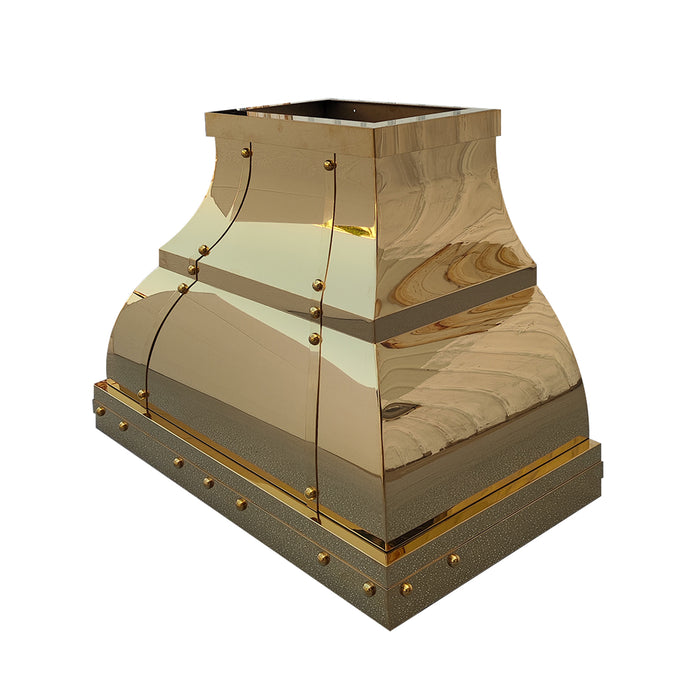 RHM Curved Brass Custom Range Hoods with Brass Accents SH1-S05B