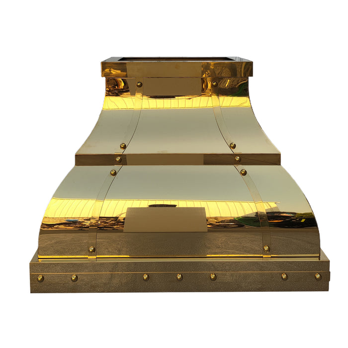 RHM Curved Brass Custom Range Hoods with Brass Accents SH1-S05B