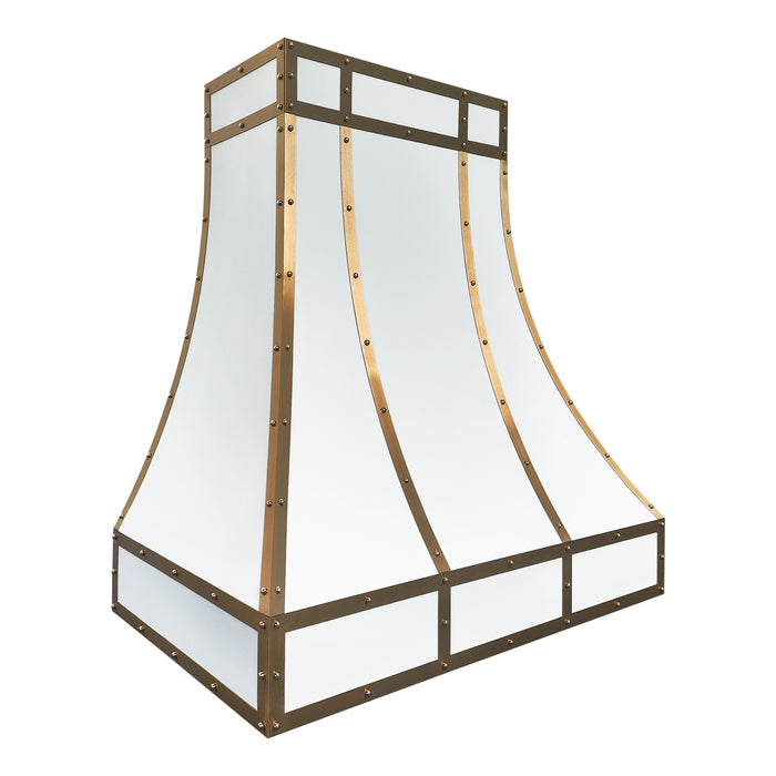 RHM Curved Stainless Steel Custom Range Hood with Brass Bands SH35-Y7G