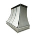 curved stainless steel range hood with mirror-like polished stainless steel straps and apron at RangeHoodMaster