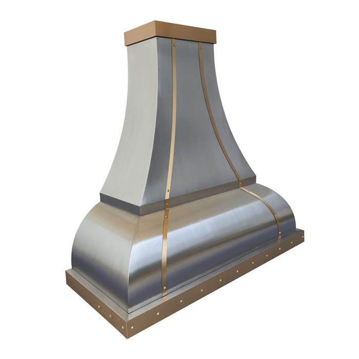 RHM Curved Stainless Steel Range Hood with Brushed  Brass Straps 54"W x 24"D x 54"H H1-2TRM (In Stock)
