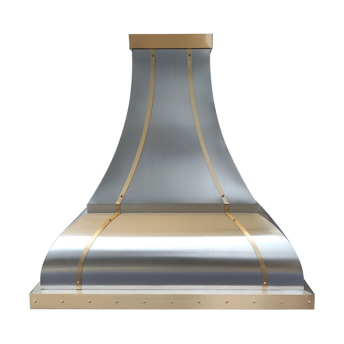 RHM Curved Stainless Steel Range Hood with Brushed  Brass Straps 54"W x 24"D x 54"H H1-2TRM (In Stock)