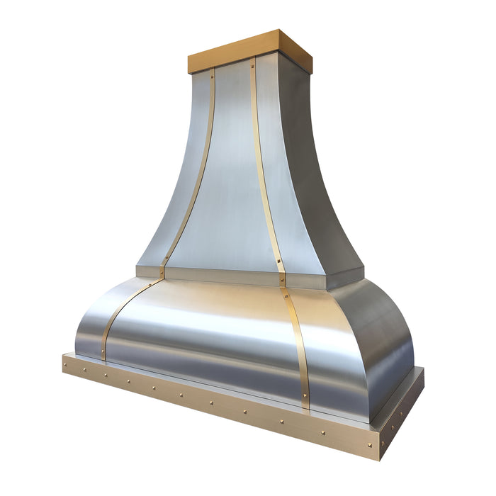 RHM Curved Stainless Steel Range Hood with Brushed  Brass Straps 54"W x 24"D x 54"H H1-2TRM (In Stock)