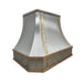 custom metal range hoods stainless steel hood vet with clipped corners and brushed brass straps and rivets at RangeHoodMaster