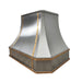 custom metal range hoods stainless steel hood vet with clipped corners and brushed brass straps and rivets at RangeHoodMaster