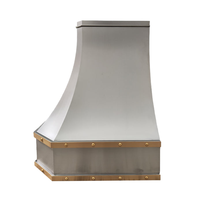RHM Curved Stainless Steel Range Hood with Clipped Corner and Brass Straps SH3-2V5H