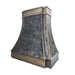 weathered blacken stainless steel custom range hoods with antique brushed brass straps and rivets modern curve shape at rangehoodmaster