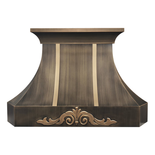 antque brushed brass range hood with apron