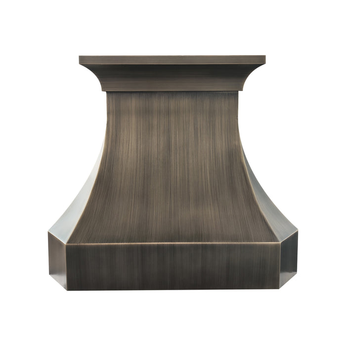 Custom Antique Brass Range Hood with Embossed Pattern for Farmhouse Kitchen