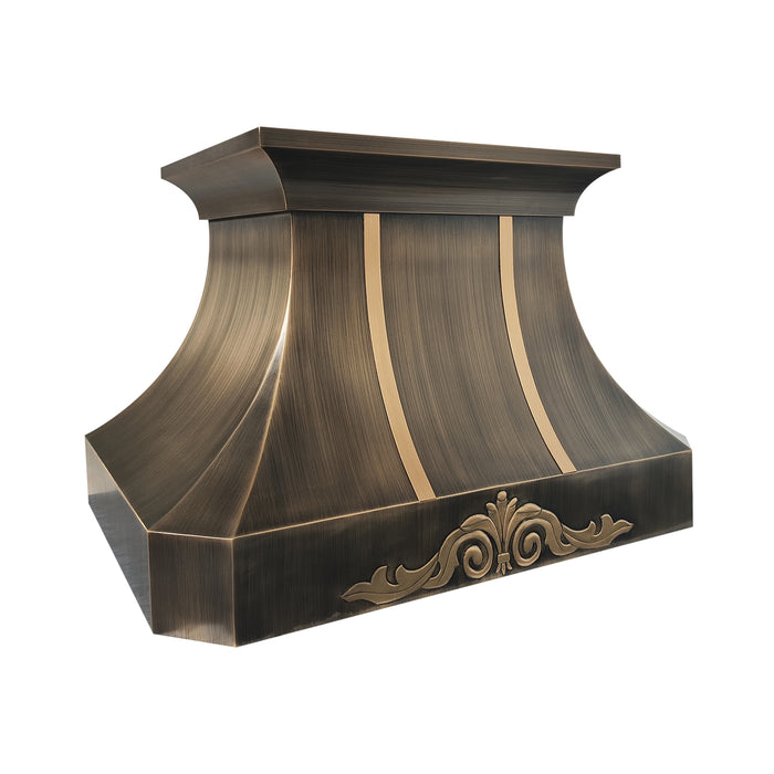 Handmade Antique Brass Range Hood with Ornate Pattern for Home Kitchen Remodel