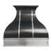 custom black stainless steel range hood with brushed stainless apron and square rivets