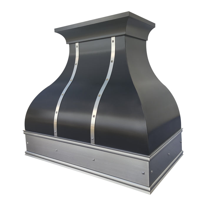 RHM Custom Black Stainless Steel Modern Bell Range Hood with Stainless Apron SH1-BM3S