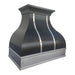 custom black stainless steel range hood with brushed stainless apron and square rivets