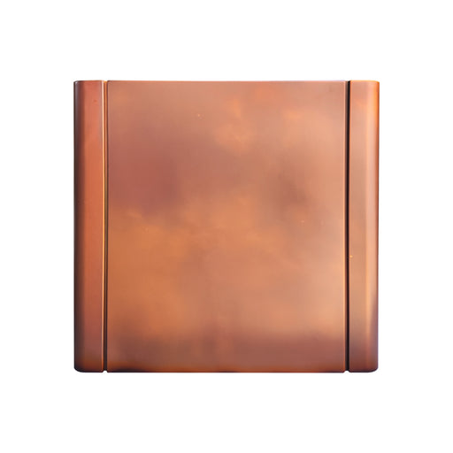 Custom handcrafted box copper range hood with concave panels for luxury kitchen