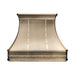 Vintage style curved brass range hood with nailhead detail, custom made metal hood for farmhouse home kitchen upgrade
