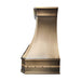 brass curved custom range hood with rivet trim, handcrafted metal vent hood
