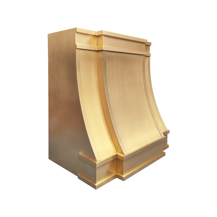 custom brushed brass stove hood with trims design for under cabinet kitchen at rangehoodmaster